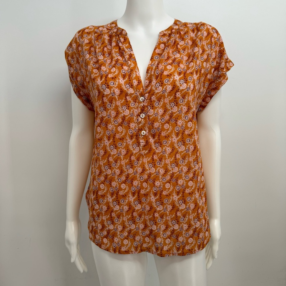 xirena Sam Top  Orange blouse shirt women’s XS short sleeve floral